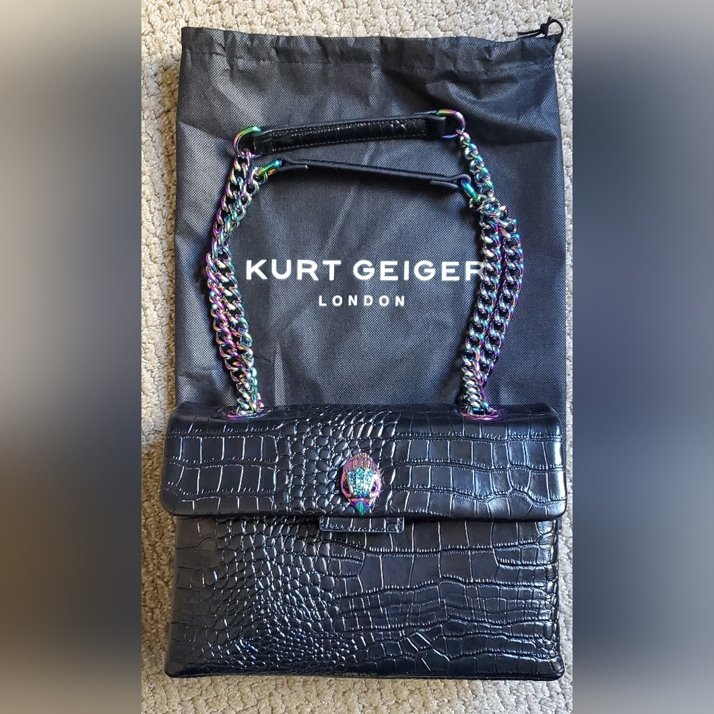Kurt Geiger London Kensington Croc Leather Shoulder Bag, Black